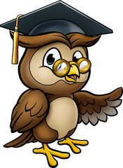 Sticker - Wise Owl Cartoon Graduate Teacher Pointing