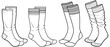 socks flat sketch vector illustration technical drawing template.