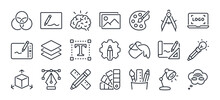 Art, Creativity And Graphic Design Related Editable Stroke Outline Icons Set  Isolated On White Background Flat Vector Illustration. Pixel Perfect. 64 X 64.