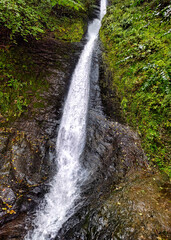 Sticker - Whitelady waterfall in rain - Lydford Gorge, Dartmoor National Park, Devon, United Kingdom