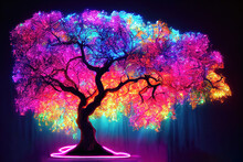 Neon Tree In Pink Colors, Lightning Effects