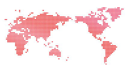 Poster - Asia centered world map made of red hearts on white background. 4k resolution.