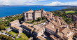 Medieval castles of Italy - Castello Orsini-Odescalchi in Bracciano town and lake. Aerial drone view. Lazio region