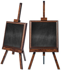 Aufkleber - Two blank blackboards on a wooden easel, tripod, isolated on white or transparent background. Photography, png.
