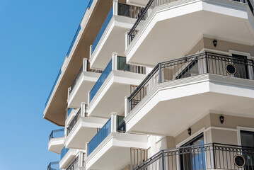 Canvas Print - Part of a modern residential flat exterior of an apartment building. Detail of a new luxury home and residential complex.