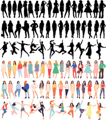 Wall Mural - women collection, set on white background, isolated vector