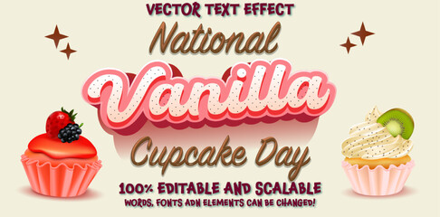 Leinwandbilder - National Vanilla Cupcake Day, 3d pink style text effect with chocolate light font