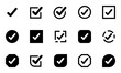 Conjunto de iconos de verificación. Aprobado, correcto, visto, muy bien. Ilustración vectorial