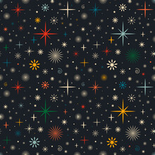 Vintage Retro Seamless Pattern With Stars. Christmas Background With Snowflakes