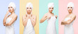 © Acronym - Young, beautiful and natural woman wrapped in towel. Set collection.