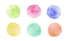 Hand Painted Watercolor Colorful Circle Stains And Drops Set On Transparent Background