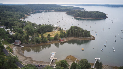 Aerial drone view of Buck's Harbor Deer Isle, Maine