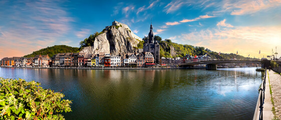 Wall Mural - Panorma view on the idyllic city of Dinant In Wallonia at sunset, Belgium