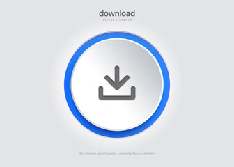 Aufkleber - 3D download icon button. Upload icon. Download symbol, sign. Down arrow bottom side symbol. Save cloud icon push button for ui ux website mobile app
