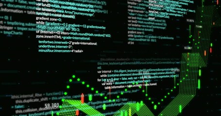 Poster - animation of multitextured pattern forming graphs with programming language against black background