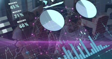 Poster - Animation of data processing over diverse business people in office