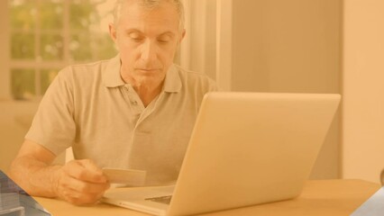 Poster - Animation of shapes over caucasian man using laptop for online shopping