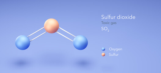 Sticker - sulfur dioxide, molecular structures, Toxic gas, 3d model, Structural Chemical Formula and Atoms with Color Coding