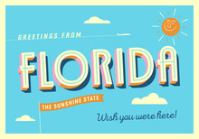 Greetings From Florida, USA - The Sunshine State - Touristic Postcard - EPS 10.