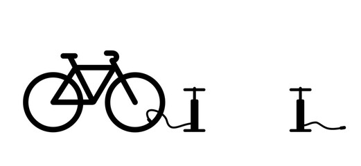 Wall Mural - Bicycle with bicycle pump. Sport, cyclist banner. Biker has a flat tire and repair the wheel. cyclist Cycling icon or symbol. Funny vector bike sign. Sport symbol. 