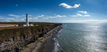 Aerial View Of The Nash Point Lighthouse And Monknash Coast In South Wales