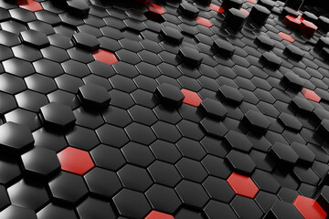 Poster - Abstract black hexagon with red background 3d rendering