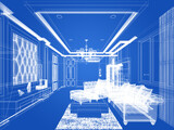 Fototapeta Abstrakcje - sketch design of interior  bedroom,3d rendering