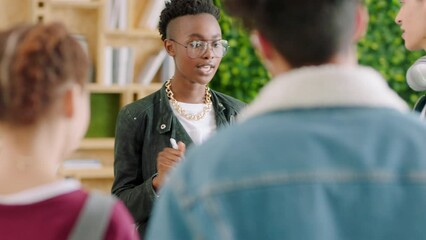 Aufkleber - Leadership, management and meeting with business people and black woman working on strategy, training and communication. Coaching, mentor and support with employees listening for vision and review