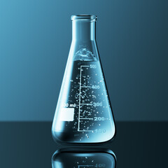 Wall Mural - glass chemistry lab equipment on blue background. chemistry lab concept. 3d