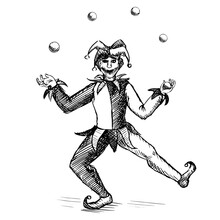 Medieval Jester Juggling Balls Sketch Style PNG Illustration With Transparent Background