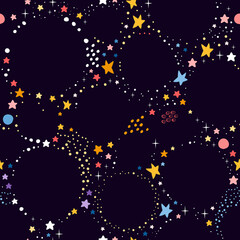 Magic starry night. Seamless vector pattern with stars in space.