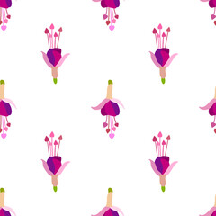  Fuxia flower. Floral seamless pattern with polka dot. Cute pink flowers.