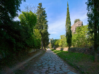 Via Appia antica (antique Appian way), urban regional park in Rome, Italy
