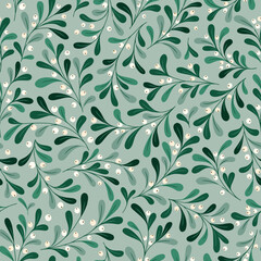christmas foliage and berries vector seamless pattern. mistletoe twigs. winter holidays festive prin