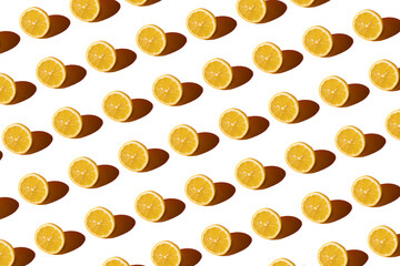 Wall Mural - Lemon pattern on a white background. Pop art design, creative citruses. Yellow lemon, minimal flat style.