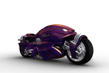 Poster - Purple and orange futuristic cyberpunk motorbike. 3D illustration isolated.