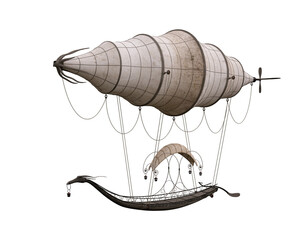 Poster - Fantasy elven gondola styled airship in flight. 3D rendering isolated.