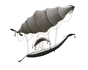 Poster - Fantasy gondola airship flying overhead. 3D illustration isolated.