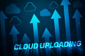 Poster - Cloud uploading futuristic concept design wallpaper. Modern technology and cloud storage background