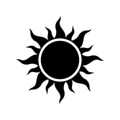 Wall Mural - Sun black icon. Simple vector stylized glyph isolated on white background. Best for seamless patterns, polygraphy, logo creating, mobile apps and web design.