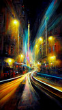 Fototapeta Londyn - Night city colorful abstract illustration of carlights in timelapse