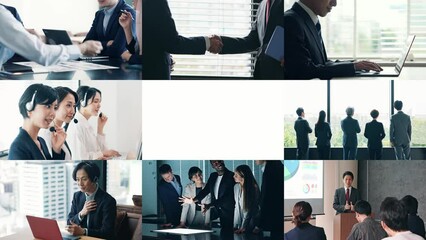 Aufkleber - 様々なビジネスシーン　白バックからのトランジション　タイトル　テンプレート