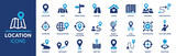 Fototapeta  - Location icon set. Containing map, map pin, gps, destination, directions, distance, place, navigation and address icons. Solid icons vector collection.