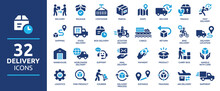 Delivery Service Icon Set. Containing Order Tracking, Delivery Home, Warehouse, Truck, Scooter, Courier And Cargo Icons. Shipping Symbol. Solid Icons Vector Collection.