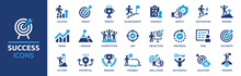 Success Icon Set. Successful Business Development, Plan And Process Symbol. Solid Icons Vector Collection.