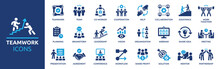 Teamwork Icon Set. Business Team Working Together Symbol. Co-worker, Cooperation And Collaboration Icons. Solid Icons Vector Collection.