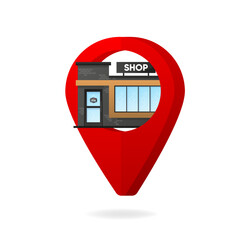 Poster - A map marker with Store. Search for a store nearby. Vector illustration.