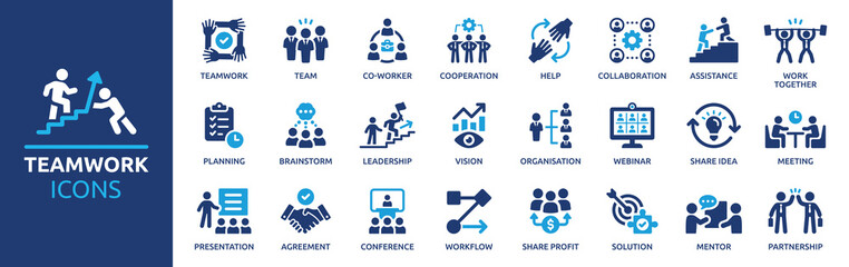 teamwork icon set. business team working together symbol. co-worker, cooperation and collaboration i
