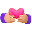 Human hands holding pink heart. Love, like, romantic, peace, donor or donation concept. Icon for social media. Realistic 3d high quality render isolated