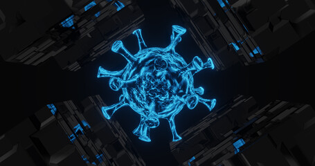 Poster - Render with cyber virus with cubes with reflection